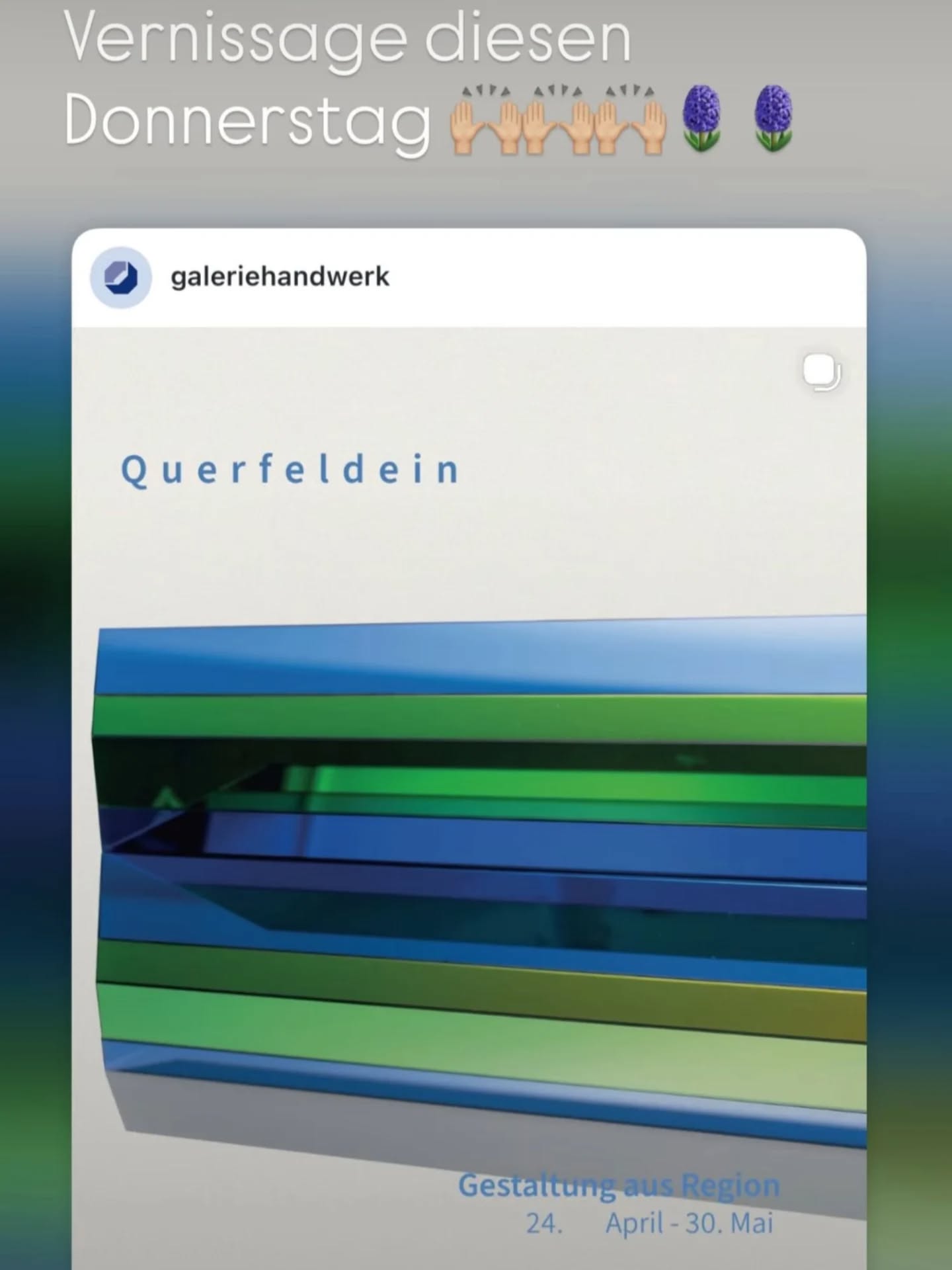 Wir sind auch dabei ☺️ 
Frühlingsausstellung " Querfeldein - Gestaltung aus der Region" 
in der Galerie Handwerk in München 
Max-Joseph- Straße 4
Gezeigt wird ein vielfältiges Spektrum von Glas, Keramik und Porzellan, über Möbel, Leuchten und Textilien, bis hin zu feinsinnigem Schmuck.
24. bis 30. Mai 26
Di/ Mi/Fr : 10 - 18 Uhr
Do : 10 - 20 Uhr
Sa : 10 - 13 Uhr
EINTRITT frei!
Auf geht's, wir freuen uns über viele Besucher!  #Kunsthandwerk #Keramik
#Porzellan #Ausstellung
#Töpferei